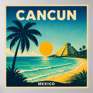 Cancun Mexico Vintage Travel Poster