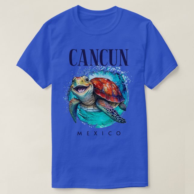 Cancun Mexico Watercolor Happy Sea Turtle  T-Shirt (Design Front)