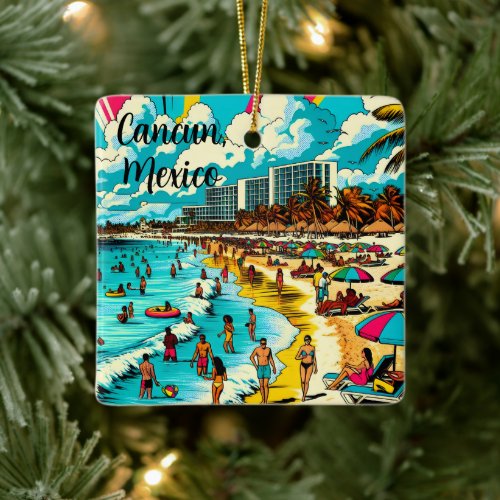 Cancun Mexico with a Pop Art Vibe Ceramic Ornament