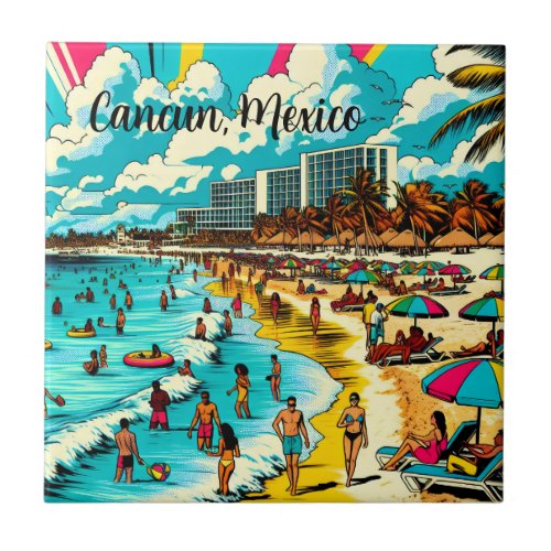 Cancun Mexico with a Pop Art Vibe Ceramic Tile