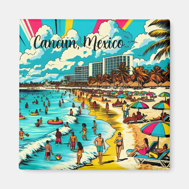 Cancun, Mexico with a Pop Art Vibe Magnet (Front)