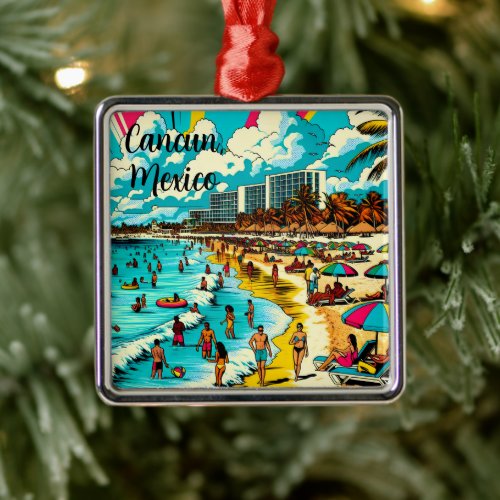 Cancun Mexico with a Pop Art Vibe Metal Ornament