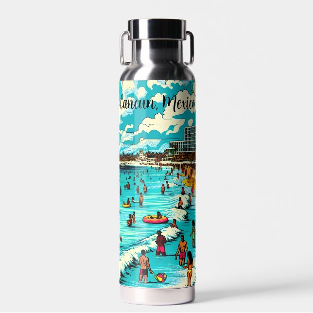 Cancun, Mexico with a Pop Art Vibe Water Bottle (Front)