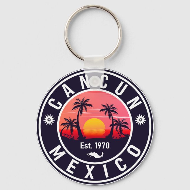 Cancun Palm Tree Retro 80s Mexican Playa Keychain (Front)