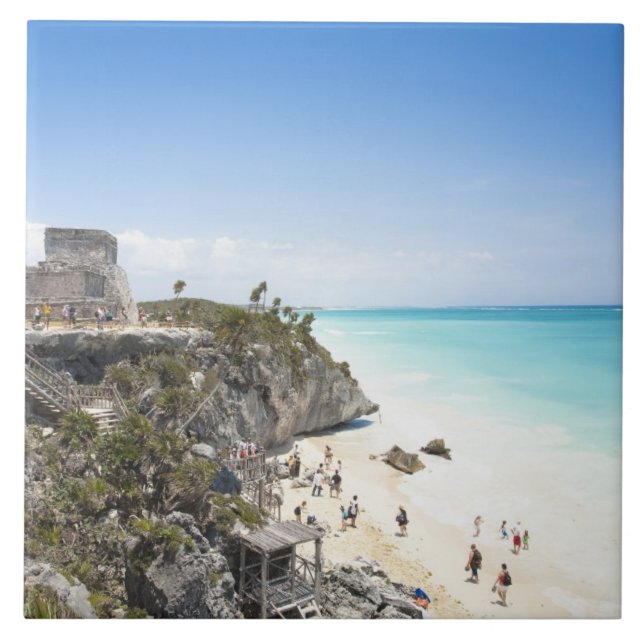 Cancun, Quintana Roo, Mexico - Ruins on a hill Ceramic Tile (Front)
