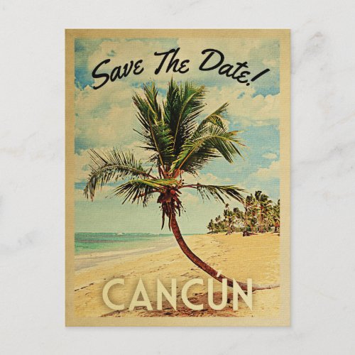 Cancun Save The Date Vintage Beach Palm Tree Announcement Postcard