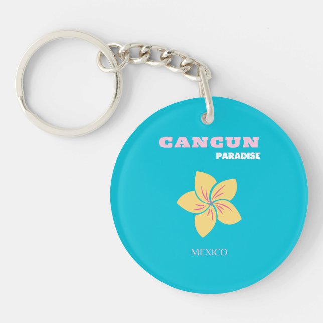 Cancun Travel Art, Mexico Travel Art, Preppy, Blue Keychain (Front)