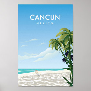 Art Deco Travel Posters Vintage Retro Holiday Tourism Cancun Mexico