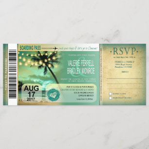 Cancun Twilight Beach Boarding Pass Wedding aqua Invitation