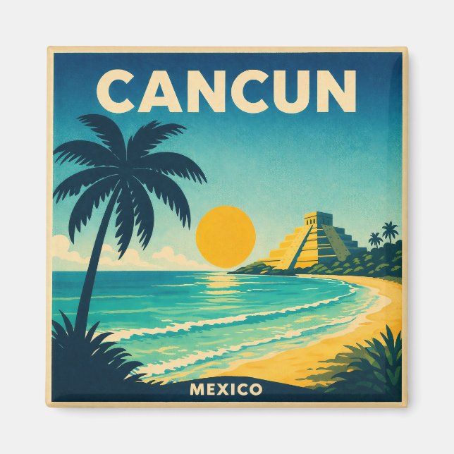 Cancun Vintage Travel Poster Magnet (Front)
