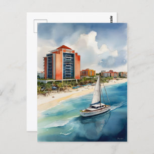 Cancun watercolor art postcard
