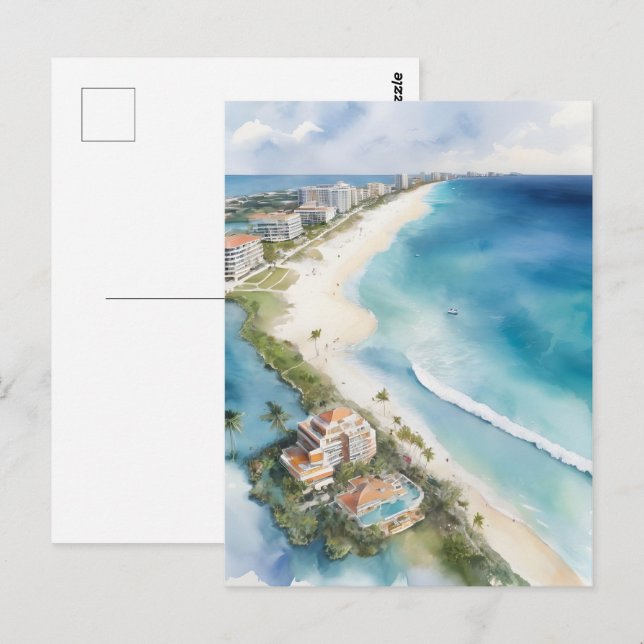 Cancun watercolor art postcard (Front/Back)