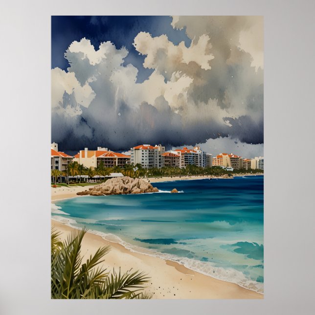 Cancun watercolor art poster (Front)