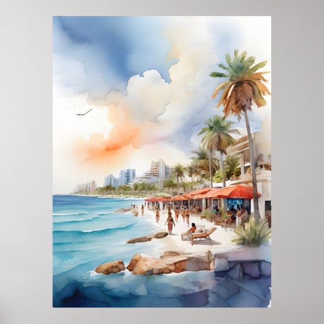 Cancun watercolor art poster (Front)