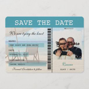 Cancun Wedding Boarding Pass Save the Date