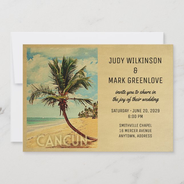 Cancun Wedding Invitation Beach Palm Tree (Front)