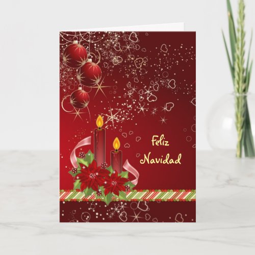 Candels poinsettia Spanish Christmas Greeting Card