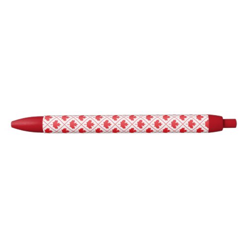 Candian Maple Leaf Red and White Diamond Pattern Black Ink Pen