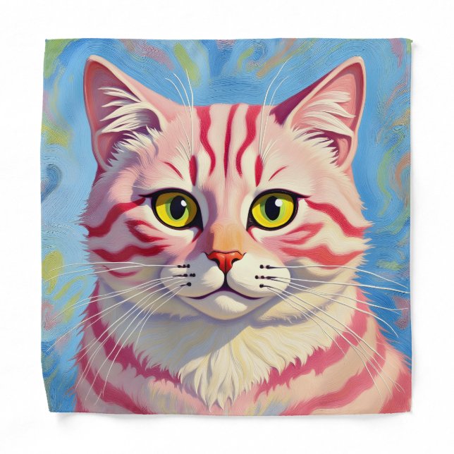 “Candice” A Cherry Striped Mystique – Cat Portrait Bandana (Front)