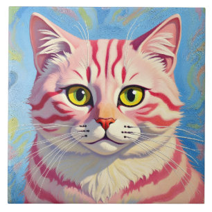 “Candice” A Cherry Striped Mystique – Cat Portrait Ceramic Tile