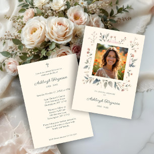 Candid Delicate Pastel Floral Frame Photo Funeral  Invitation