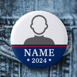 Candidate name political election campaign photo button<br><div class="desc">Badge button with your custom candidate name and year. White text flanked by stars on a blue background with a red stripe above. Fill in the name of your favorite political candidate and customize the photo.</div>