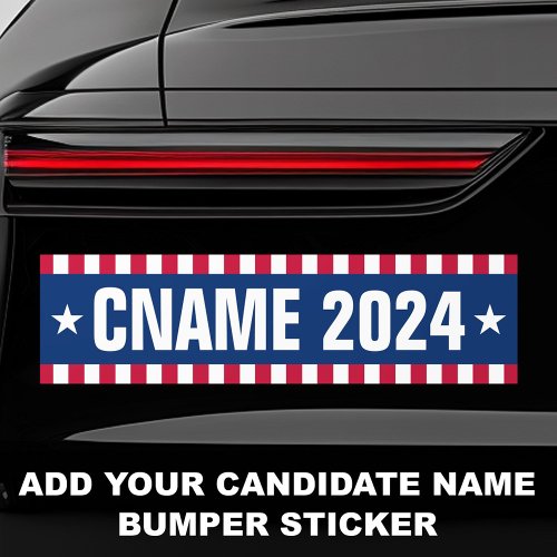 Candidate name year election striped border bumper sticker