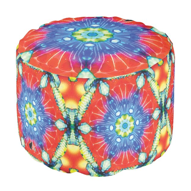 Candied Kaleid Round Pouf (Angled Front)