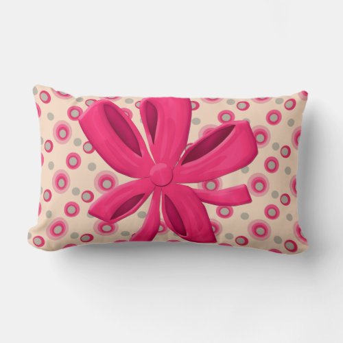 Candied Polka Dots with Hot Pink Bow Lumbar Pillow