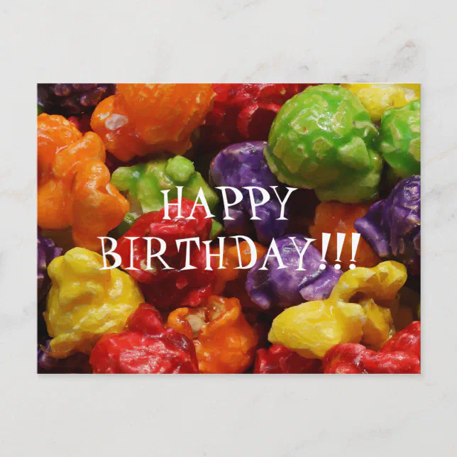 Candied Popcorn Happy Birthday Postcard | Zazzle