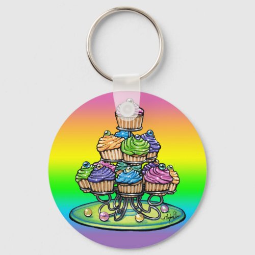 Candied Rainbow Cup Cake Party Keychain