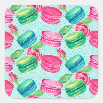 Candies & Macarons Square Sticker by JLBIMAGES at Zazzle