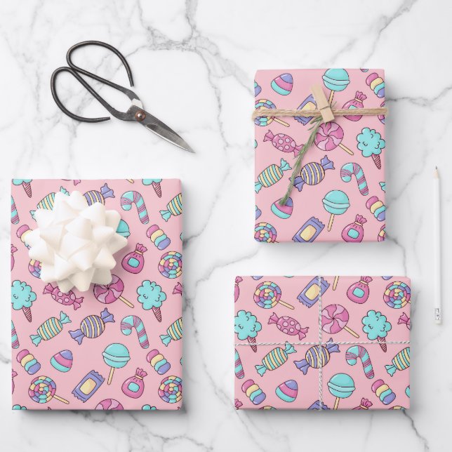 Candies Pink Wrapping Paper Sheets (Front)