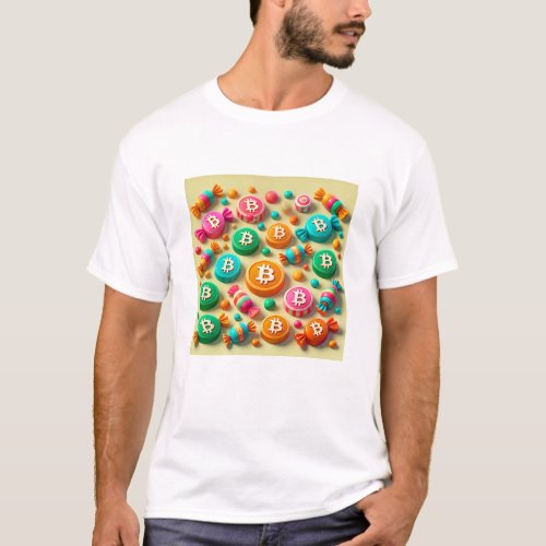 Candies with Bitcoin BTC Crypto logos T_Shirt