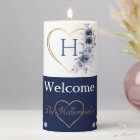 Candle 3" x 8" Gold Heart Blue/White Floral