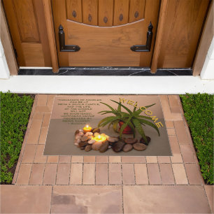 Candle, Aloe, and River Rocks Buddha Quote Doormat
