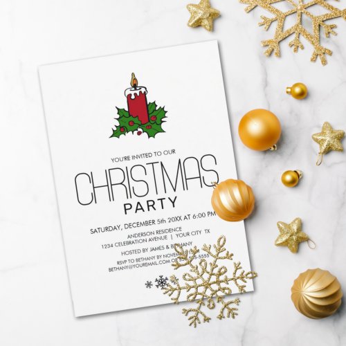 Candle and Holly Christmas Party Invitation