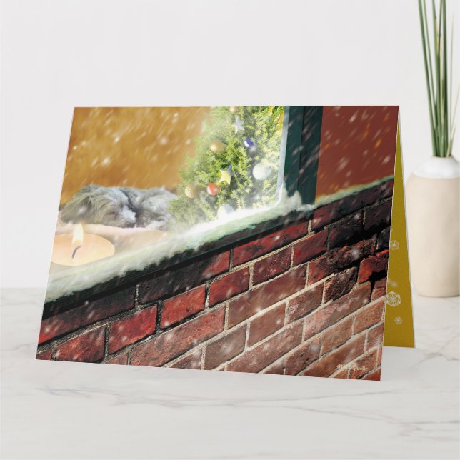 Candle at the Window, Sleeping Dog Christmas Card (Front)