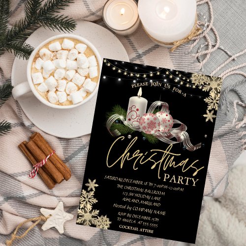 CandleBallsSnowflakes Christmas Company Invitation