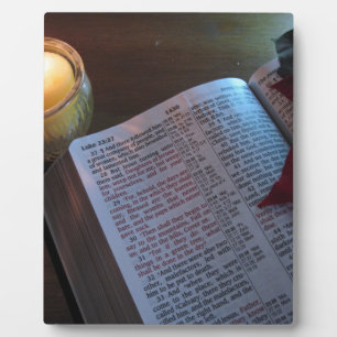 Candle, Bible, and Poinsetta Plaque