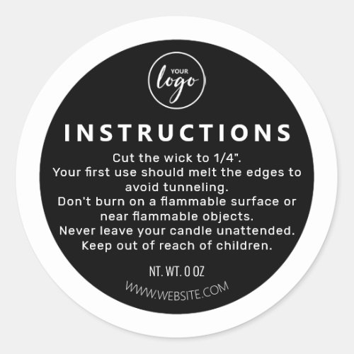 Candle Bottom Black Candle Care Instruction Classic Round Sticker