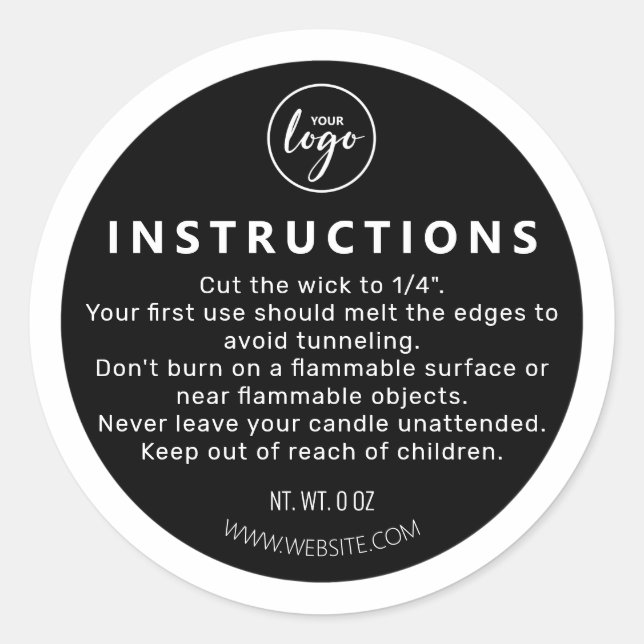 Candle Bottom Black Candle Care Instruction Classic Round Sticker (Front)