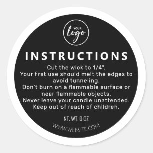 Candle Bottom Black Candle Care Instruction Classic Round Sticker
