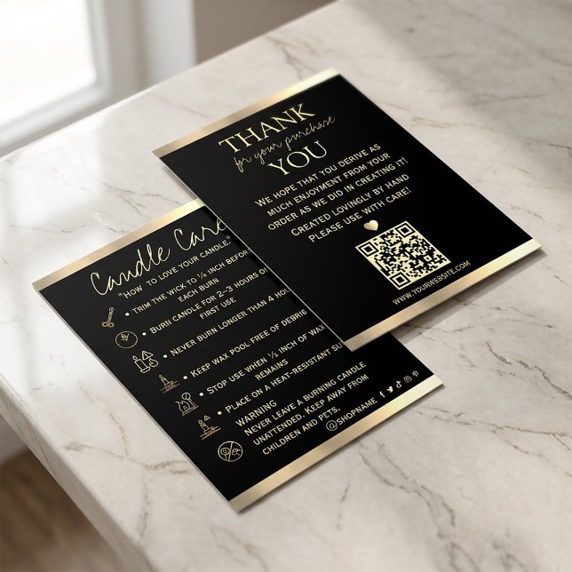 Candle Care Black Gold | Custom Icons |Thank You  Business Card (#ThankYouCard #LuxuryThankYou #CandleCare #CandleBusiness #LuxuryBranding
#BlackAndGoldDesign
#Gold)