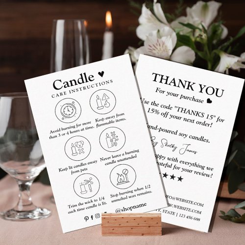 Candle Care Black  White  Custom Logo Thank You  Business Card