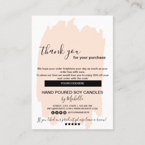 Candle Care Card Thank You Card Add Your Logo Code