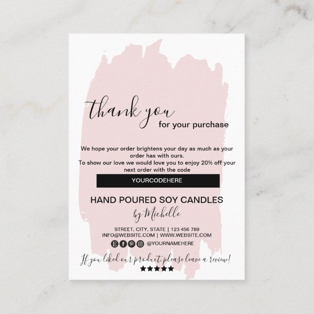 Candle Care Card Thank You Card Add Your Logo Code (Back)