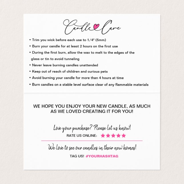 Candle Care & Customer Thanks Folded Business Card (Inside Unfolded)