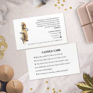 Candle Care Gold Gliter Chic Script Thank You Card
