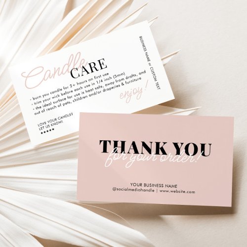Candle Care Instruction Safety Thank You Order Business Card